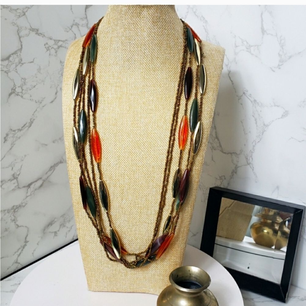LUCITE RESIN & SEED BEAD Multi-Strand Retro Necklace